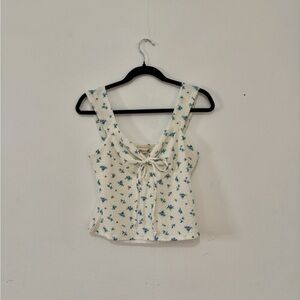 See You Monday Cream and Blue Floral Tank Top